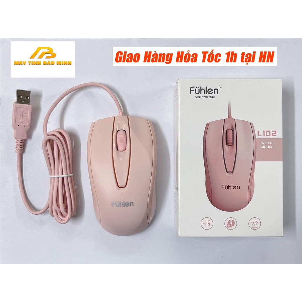 Chuột Có Dây Fuhlen L102 Màu Hồng - Hàng Chính Hãng Ninza (Có Tem Chống Hàng Giả)
