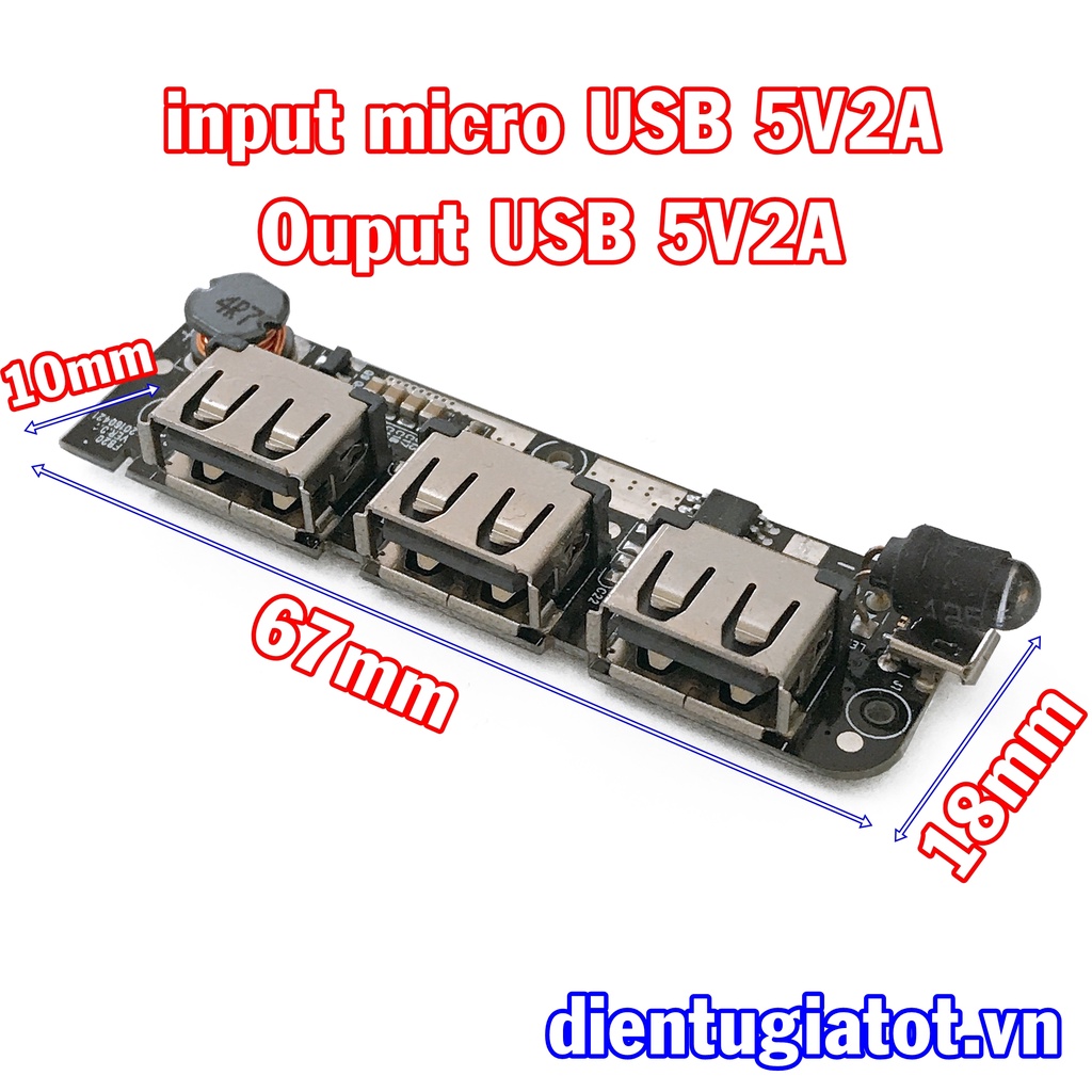 Mạch sạc dự phòng 3 cổng 5V 2A