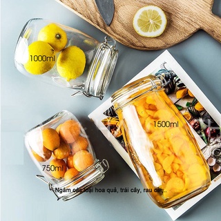 Hũ thủy tinh nắp cài kim loại dáng tròn 500ml ~ 1000ml