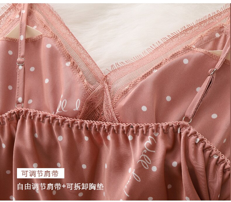 Bộ Đồ Ngủ 4 Món Với Họa Tiết Chấm Bi Xinh Xắn Dành Cho Nữ