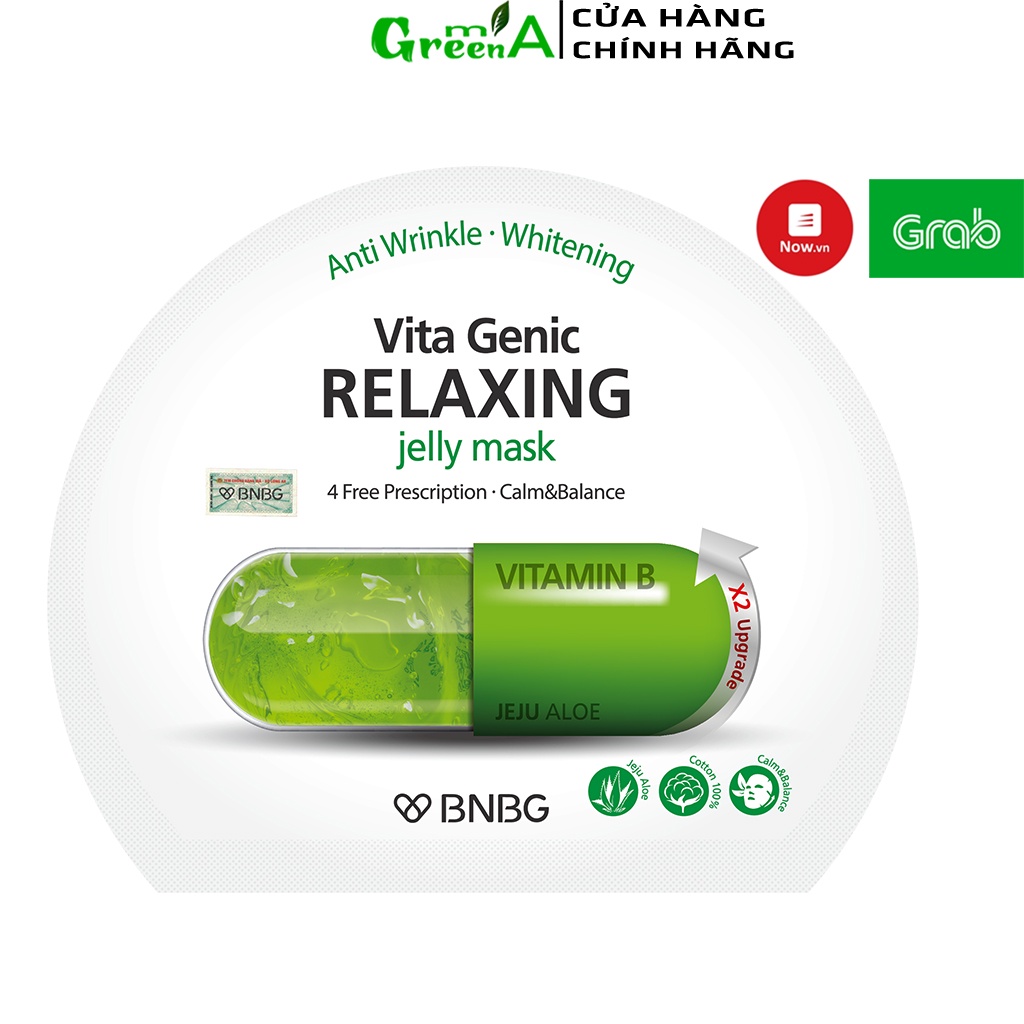 Mặt Nạ BNBG Xanh Lá [MIẾNG LẺ] Vita Genic Relaxing Jelly Mask Vitamin B Cấp Ẩm Hỗ Trợ Phục Hồi Da Hư Tổn 30ml