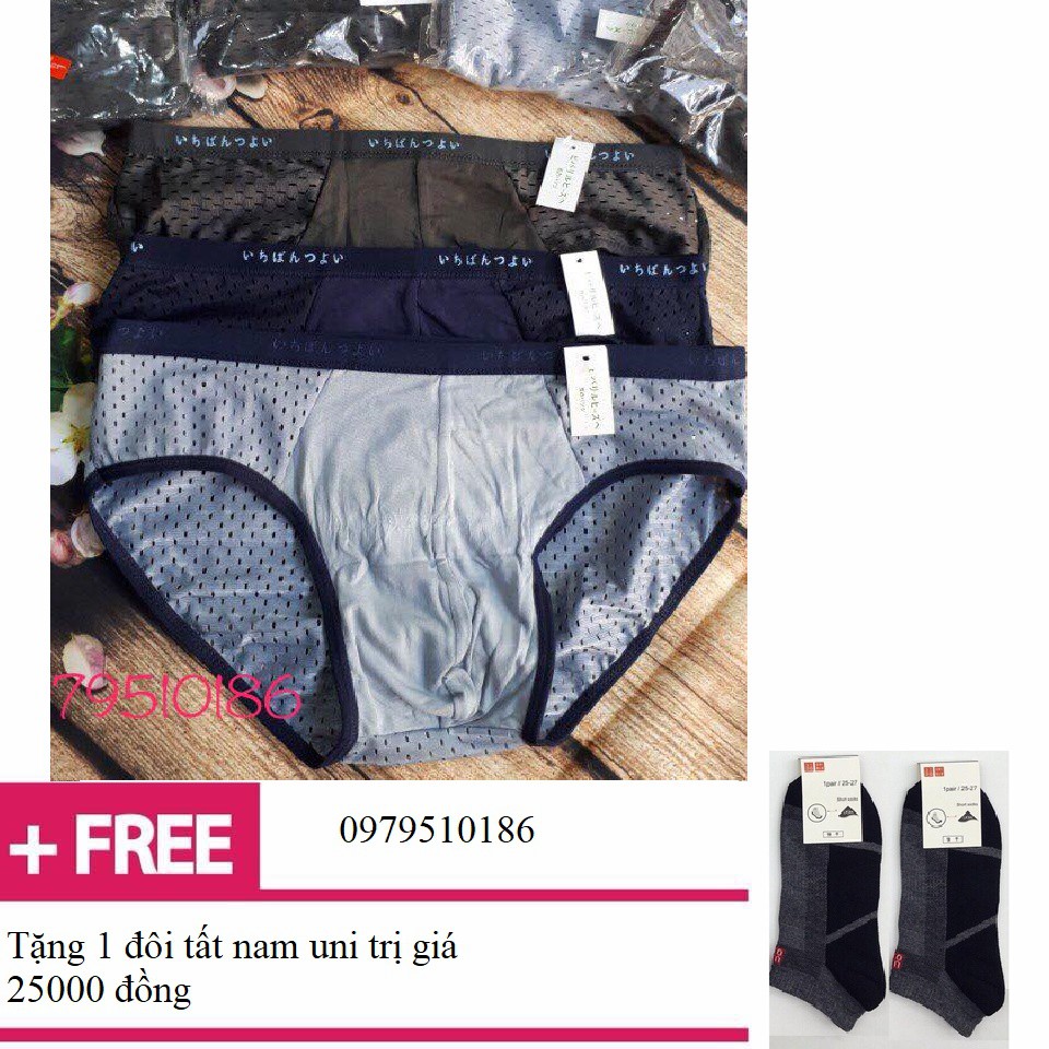 Quần lót nam🍁FREESHIP🍁Combo 5 quần lót nam xuất Nhật thông hơi + tặng 1 đôi tất nam uni cổ ngắn
