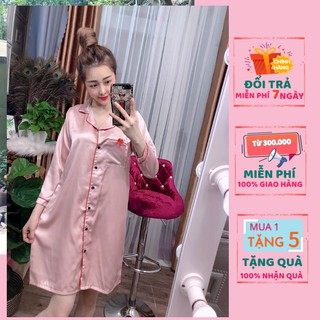 Bộ Đồ Ngủ, Đồ bộ Pijama Lụa Nữ Mặc Nhà, Bộ Ngủ Đầm Lụa Nơ Tay Dài Chất Liệu Phi Lụa