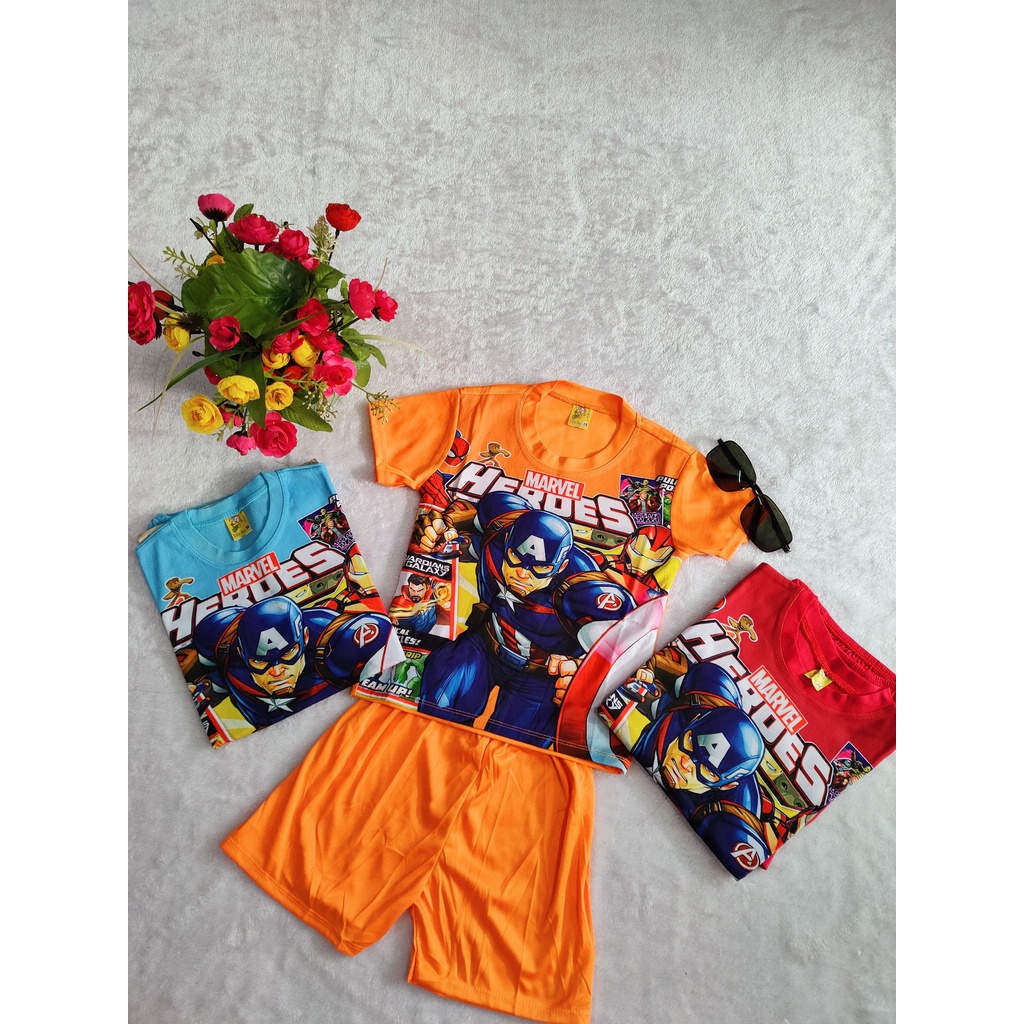 AP20 Bộ cộc tay cotton bé trai, bộ thun tay ngắn in hình siêu anh hùng siêu nhân 3D chất cotton mềm mịn mùa hè