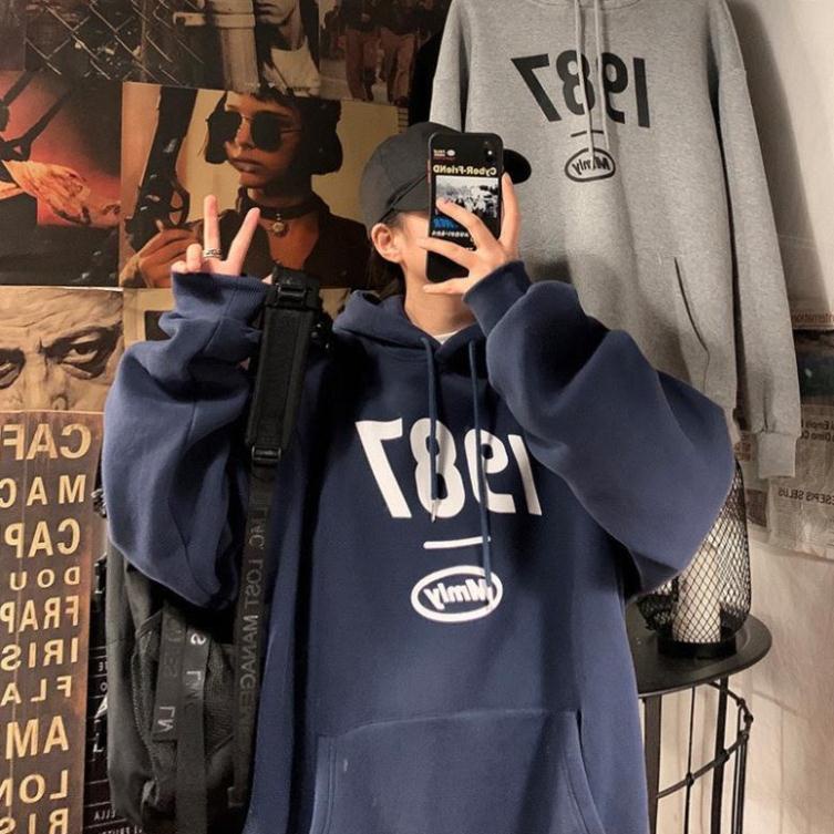 Áo Hoodie, Áo Nỉ Bông Cotton 1987 Form Rộng Thụng Unisex Phong Cách Ulzzang Hot 2021