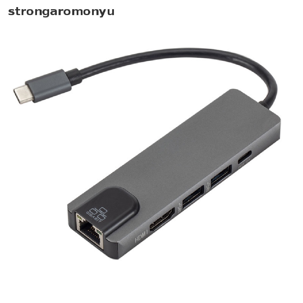 【YU】 5-in-1 USB Type C Hub Adapter Dock with 4K HDMI PD RJ45 Ethernet Lan Charge .