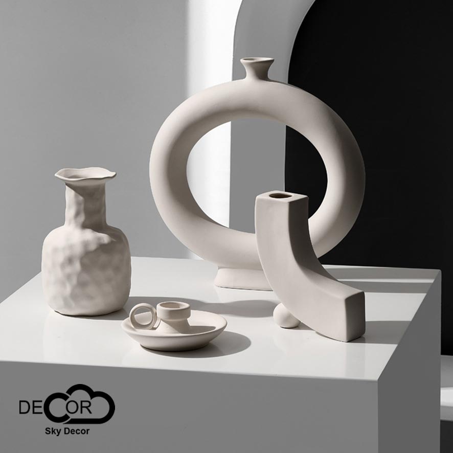 Lọ gốm cắm hoa minimalism Sky Decor - Bình gốm cắm hoa trang trí phòng khách, nhà cửa, phong cách Hàn Quốc