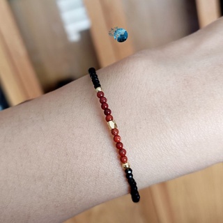 Vòng tay đá jasper đỏ mix đá núi lửa