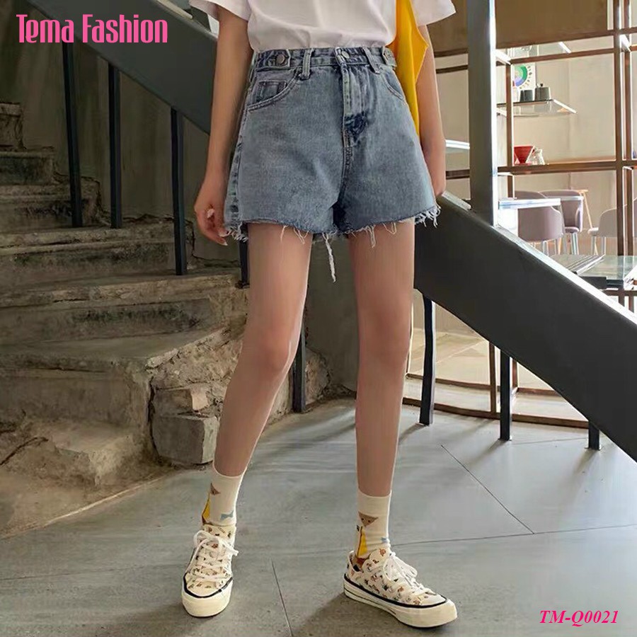 [ Mã FADIRECT20 giảm 20K đơn 150K] Quần short jean nữ TEMA - Quần đùi nữ jeans xanh gấu cắt siêu đẹp