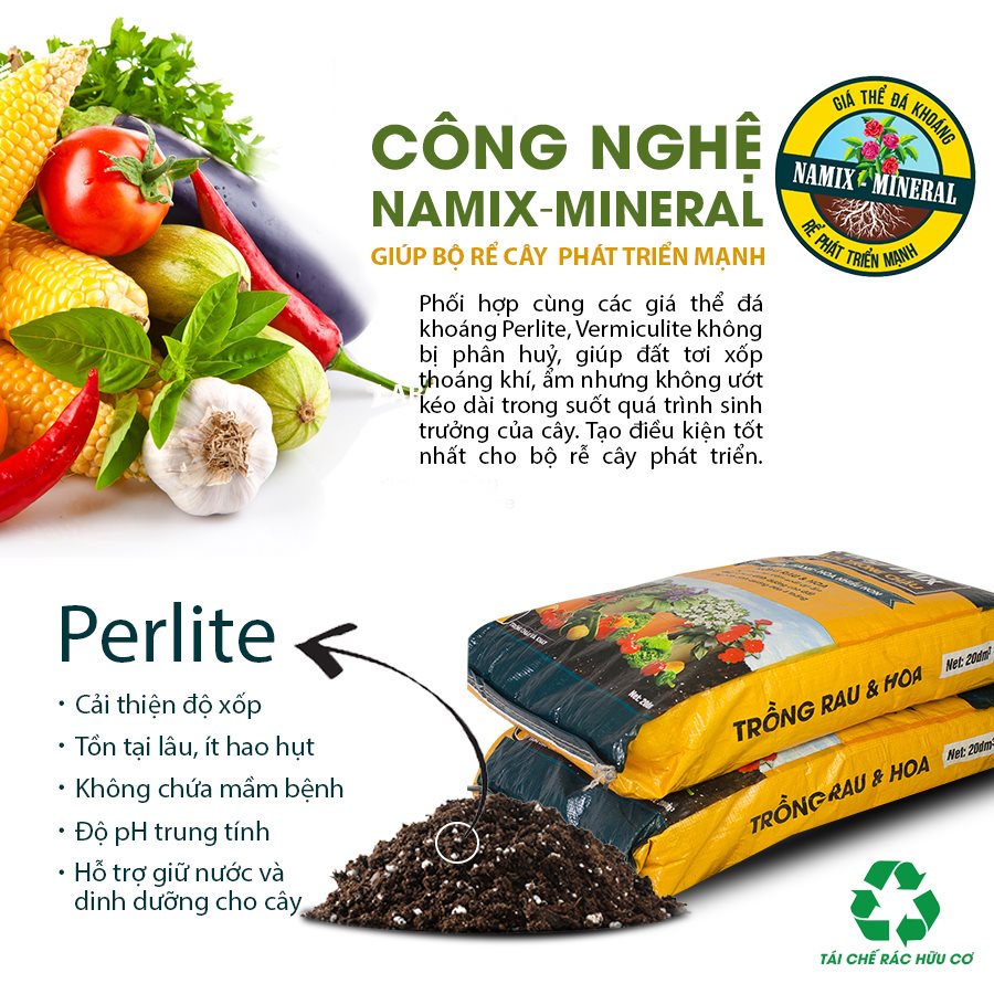 Đất sạch đa dụng NAMIX 20 dm3 - đất trồng rau, trồng hoa và cây cảnh