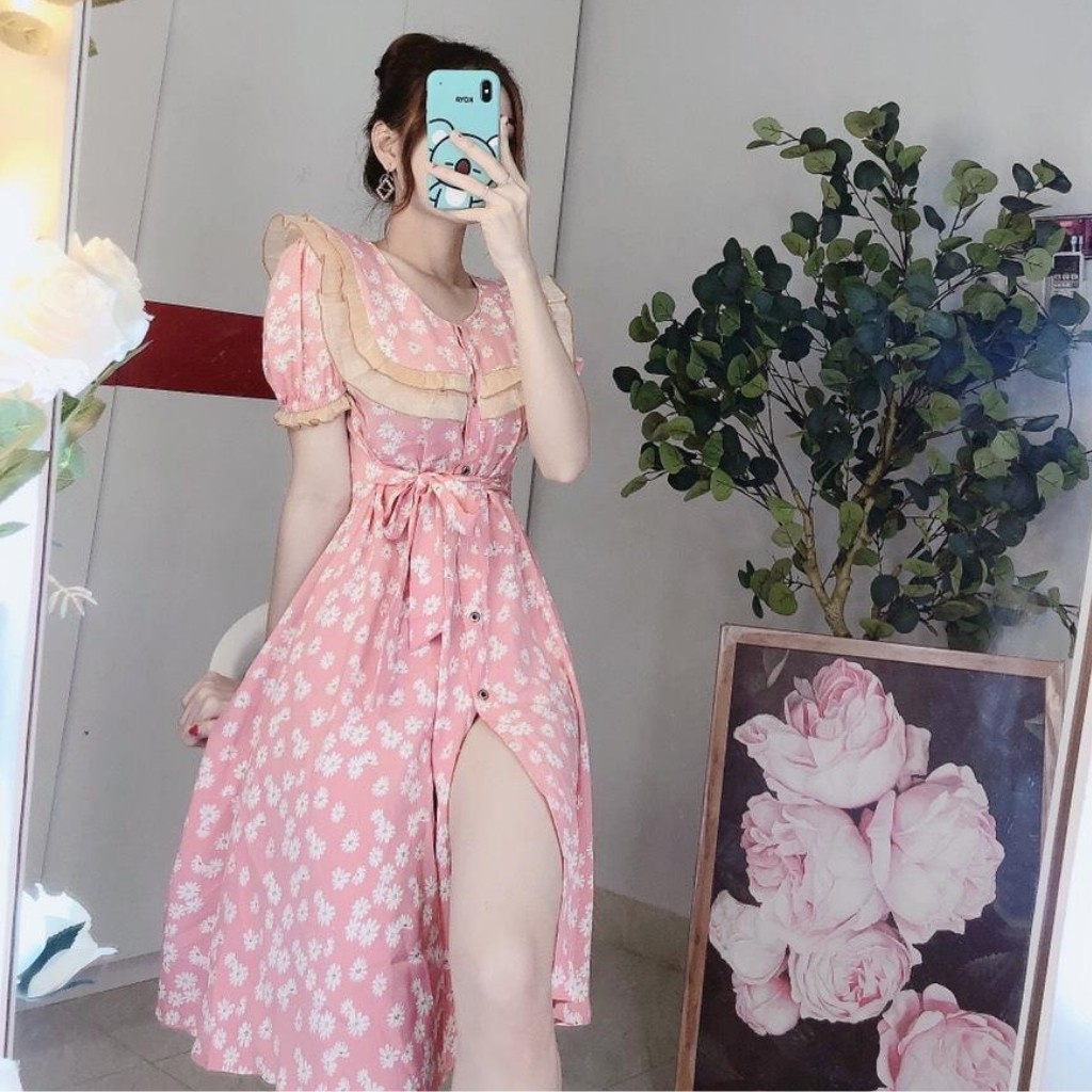 Đầm hoa nhí VINTAGE HC003 cổ viển bèo, from suông dài | BigBuy360 - bigbuy360.vn