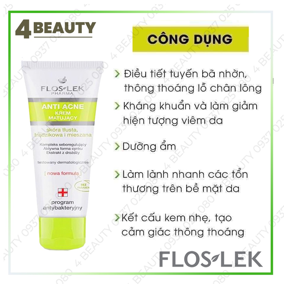 Kem Dưỡng Ẩm Và Kiểm Soát Dầu Floslek Anti Acne Mattifying Cream