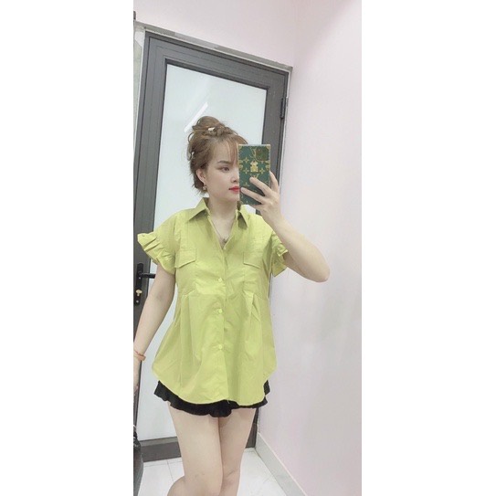 Áo babydoll cánh tiên tiểu thư 3 màu phối túi trước, áo sơ mi dáng rộng thời trang Hàn . MET SHOP
