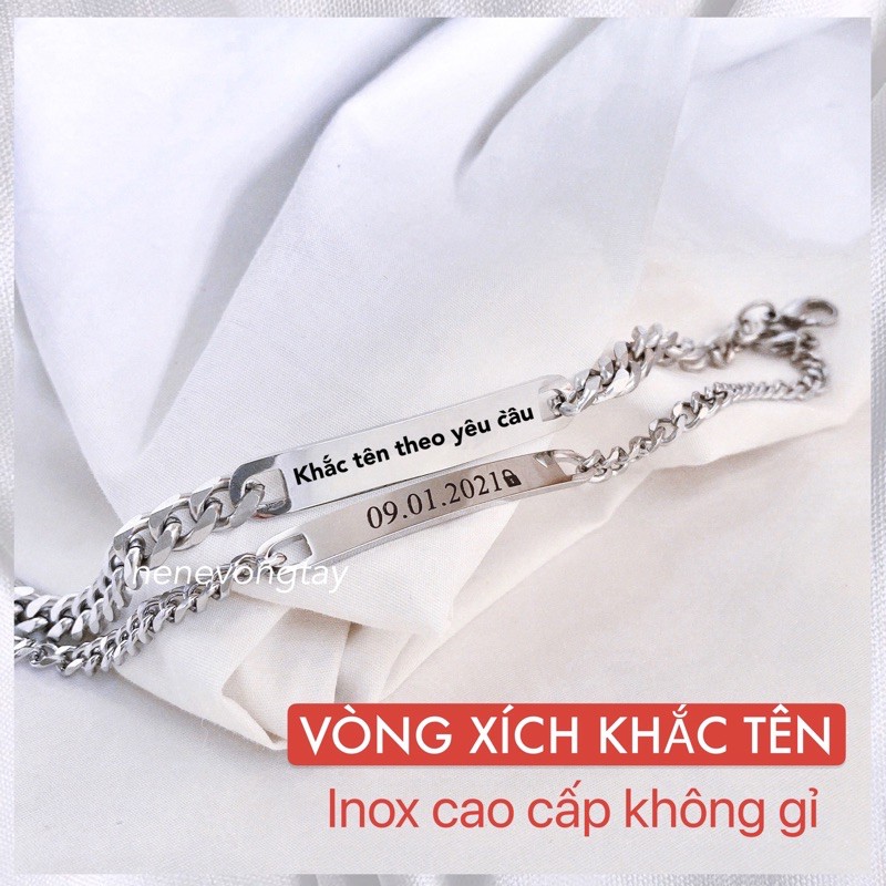 [THÉP KO RỈ] Vòng tay đôi bạch kim khắc tên theo yêu cầu (chưa kèm nam châm)