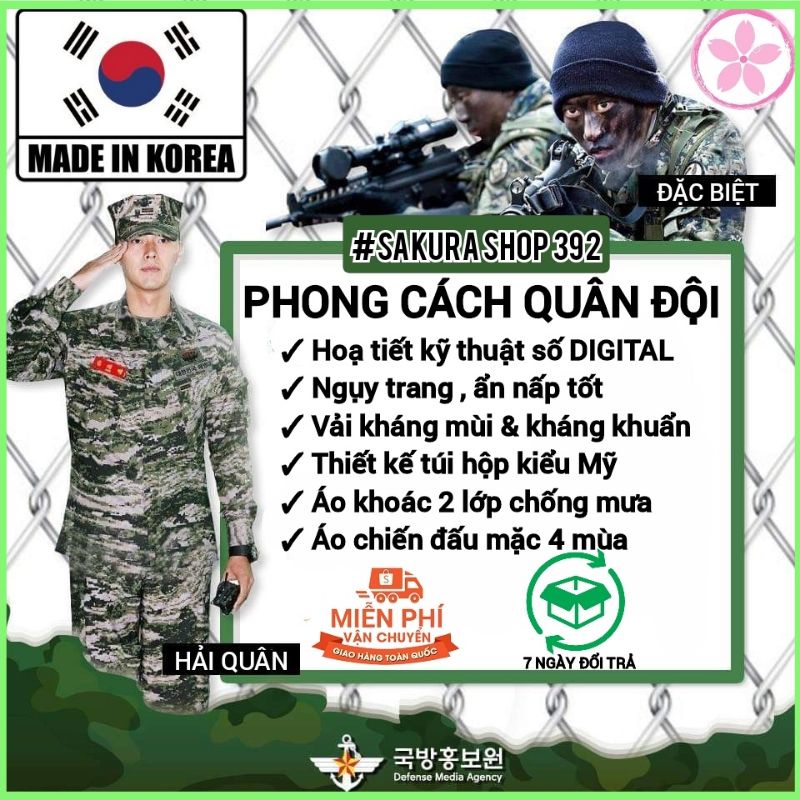 Bộ quần áo lính kiểu Mỹ thủy quân lục chiến Hàn Quốc hoạ tiết kỹ thuật số Digital WAVEPAT