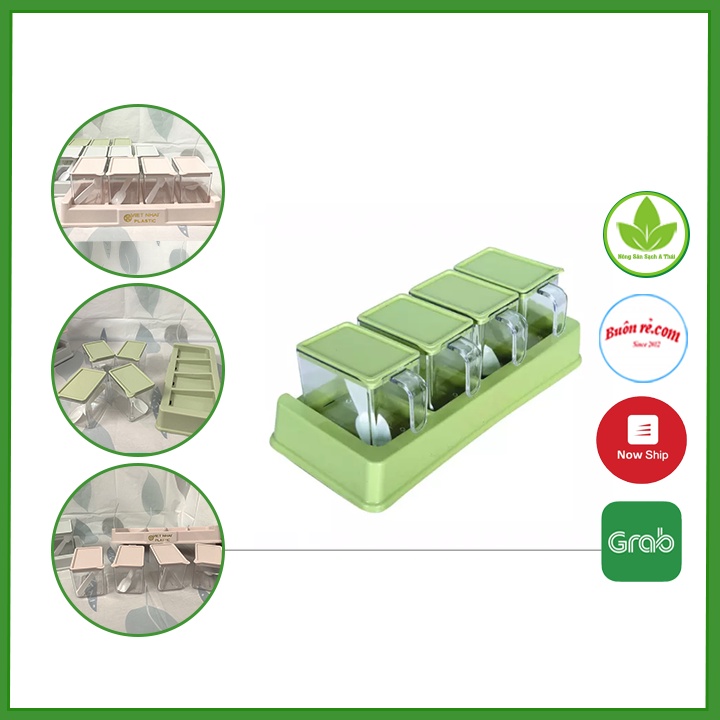 Bộ 4 lọ đựng gia vị Việt Nhật kèm thìa - Hũ đựng gia vị có nắp đậy tiện dụng (MS:2939) - 01268