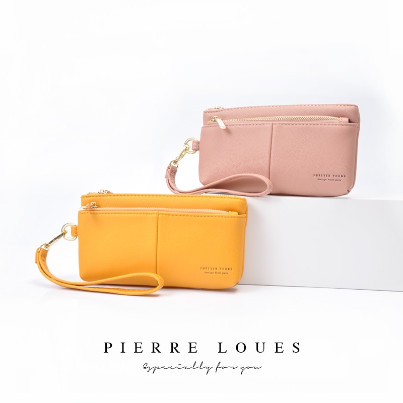 Ví đựng tiền xu/ điện thoại PIERRE LOUES 3 ngăn khóa kéo thời trang cho nữ