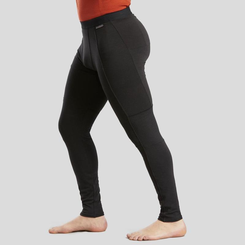 Quần legging sợi merino đi trekking leo núi Decathlon Forclaz trek 500 cho nam - đen