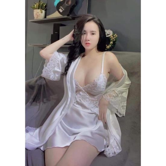 Đồ Ngủ Đầm Gợi Cảm Có Mút Ngực Kèm Áo Choàng Sexy