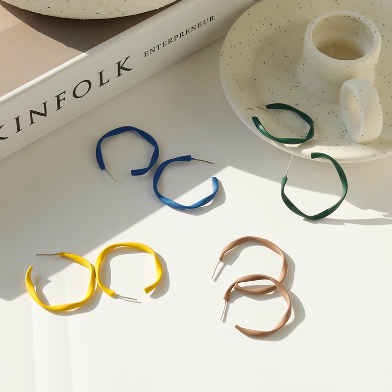 Khuyên tai tròn mạ bạc 925 phong cách đơn giản retro xinh xắn