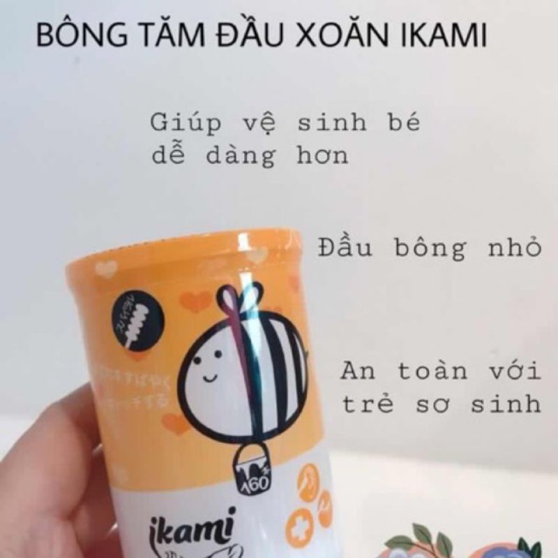 Tăm Bông Ikami Kháng Khuẩn Chuyên Dùng Cho Bé Sơ Sinh Dạng Xoắn 2 Đầu