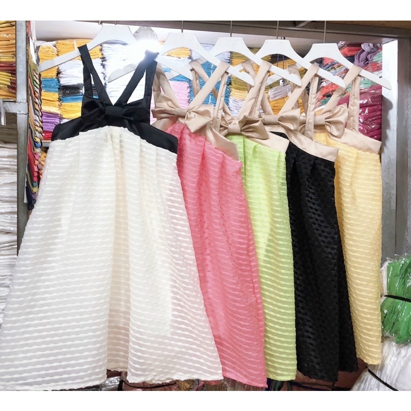 Đầm babydoll đính nơ ngực dây chéo chất xốp bông