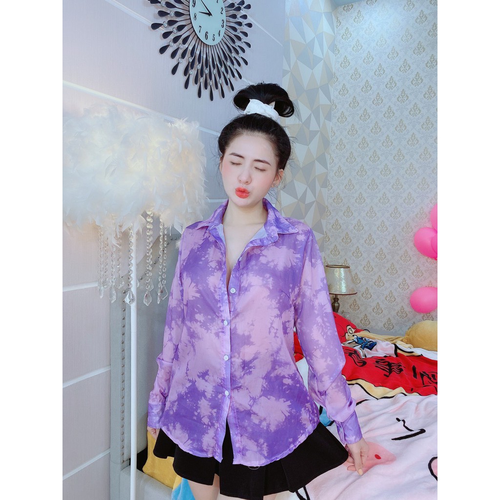 áo sơ mi màu loang siêu xinh chất voan mềm đủ màu ảnh thật