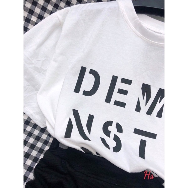 Set áo thun ngắn tay demo + chân váy rúm rút hông