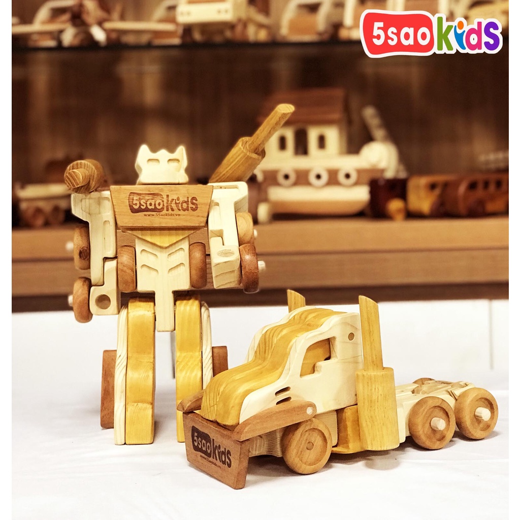 Đồ Chơi Robot Biến Hình Xe Đầu Kéo Gỗ - 5Saokids