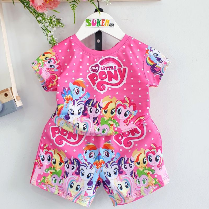 ĐỒ BỘ QUẦN ĐÙI ÁO THUN CHO BÉ GÁI IN HOẠT HÌNH NGỰA PONY ELSA CAO CẤP SIÊU ĐẸP SIZE ĐẠI