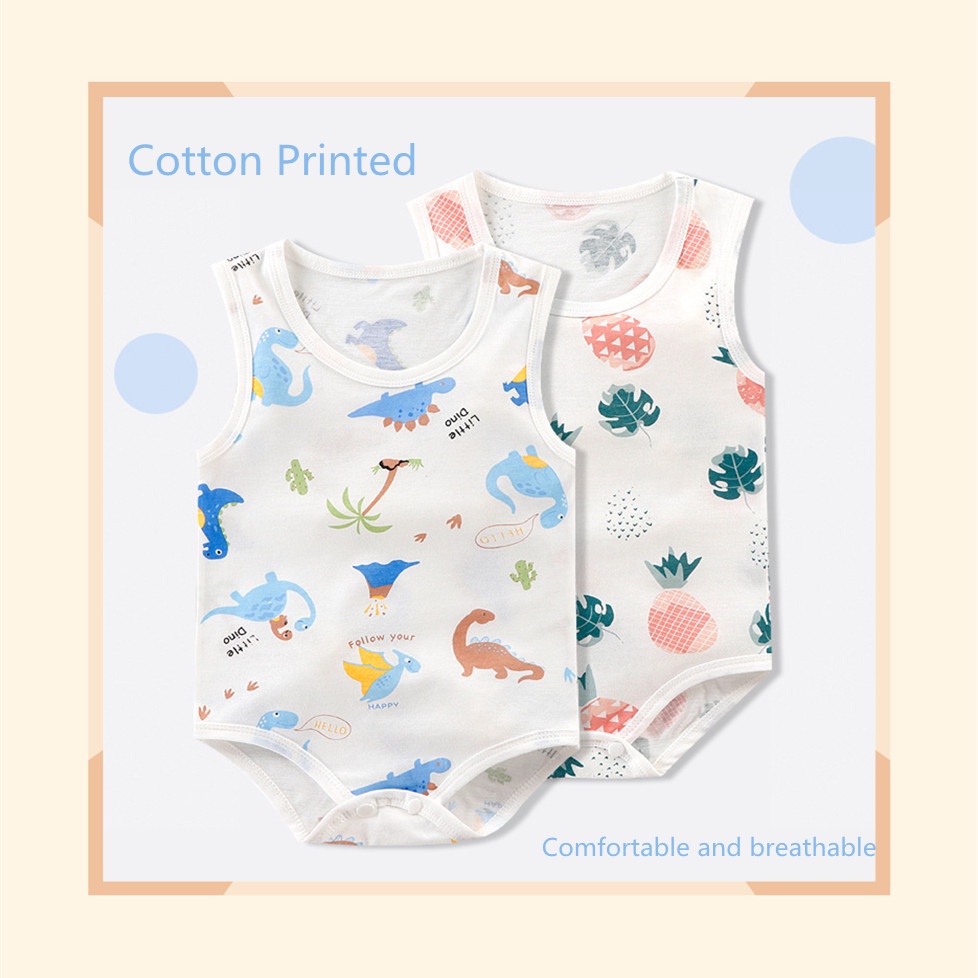 Bộ Áo Liền Quần Sát Nách Vải cotton In Hoạt Hình Dễ Thương Cho Bé Sơ Sinh