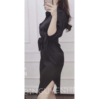 Đầm Sơ Mi Cột Eo Phi Lụa