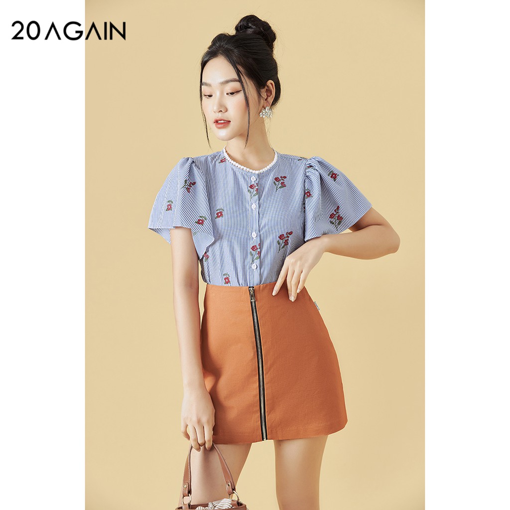 Áo sơ mi nữ tay xòe 20AGAIN, họa tiết xanh kẻ trẻ trung, thoáng mát, thấm mồ hôi ASW1146 | BigBuy360 - bigbuy360.vn