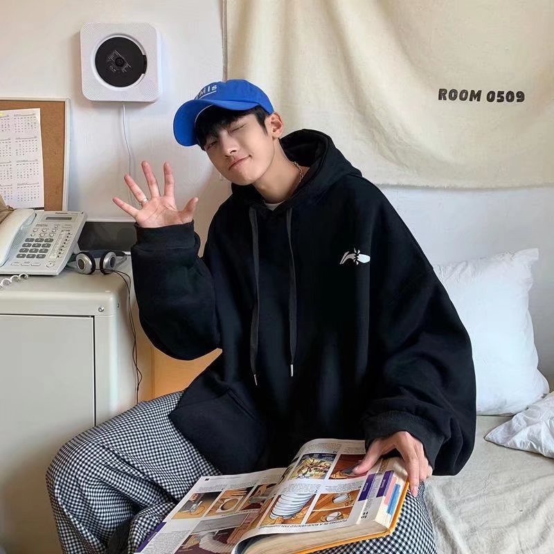 Áo hoodie tay dài dáng rộng in họa tiết thời trang mùa đông phong cách Hàn Quốc cho nam size M-5XL