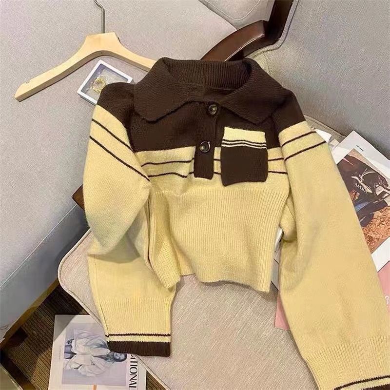 Áo sweater Tay Dài Kẻ Sọc Màu Sắc Tương Phản Phong Cách Hàn Quốc Thời Trang Mùa Thu Cho Nữ