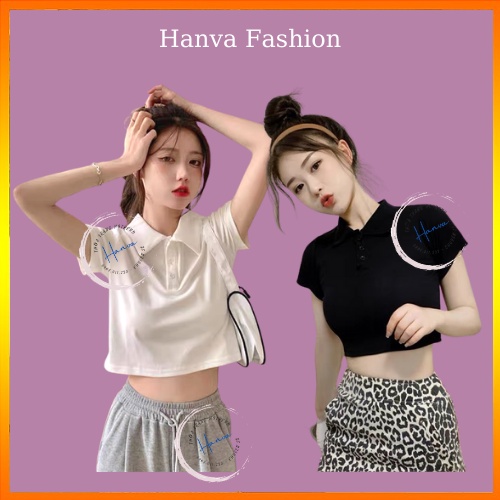 Áo Croptop Nữ Tay Ngắn Có Cổ Chất Cotton 100% Cao Cấp Dáng Ôm Kiểu Dáng Basic Hàn Quốc Ullzang Hanva