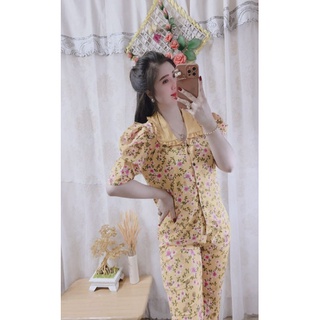 Sét Bộ Bông Vải Lụa Hàn - Áo Cổ V - Size Dưới 58kg - Mã LH007