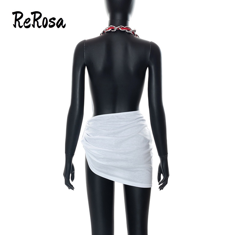 Rerosa Đầm Dây In Họa Tiết Phối Dây Xích Thời Trang Cho Nữ