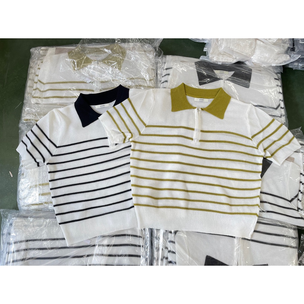 Áo Polo kẻ ngang khóa