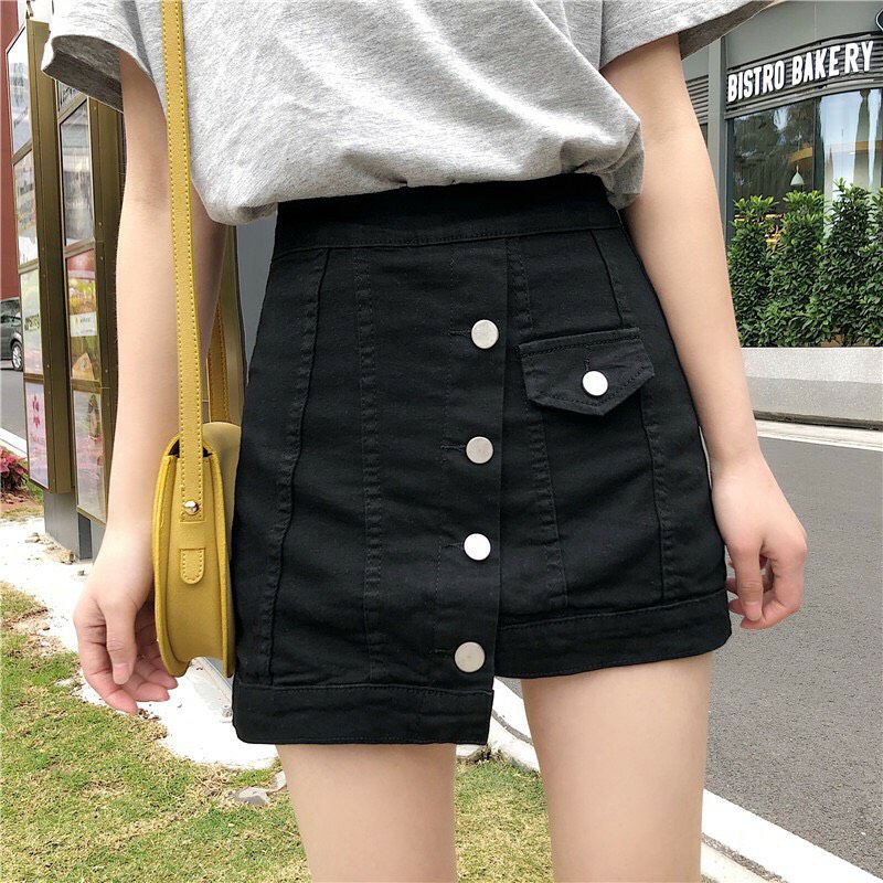 Chân váy kaki nút xéo 1 bên may quần trong