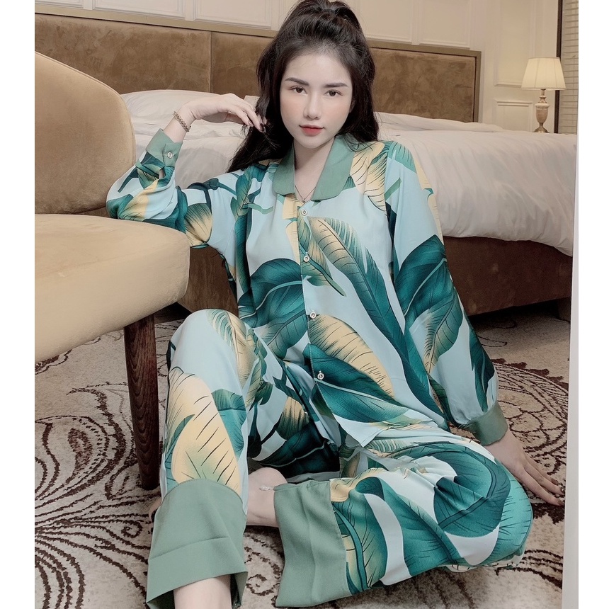 Đồ bộ nữ lụa ngủ pijama dễ thương mặc nhà dài tay quần dài JUSOKA