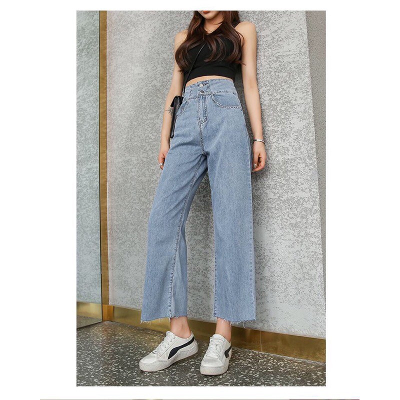 Quần jean suông cạp cao