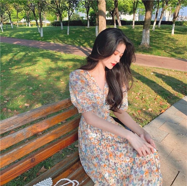 VÁY HOA CỔ V CHÉO BUỘC DÂY