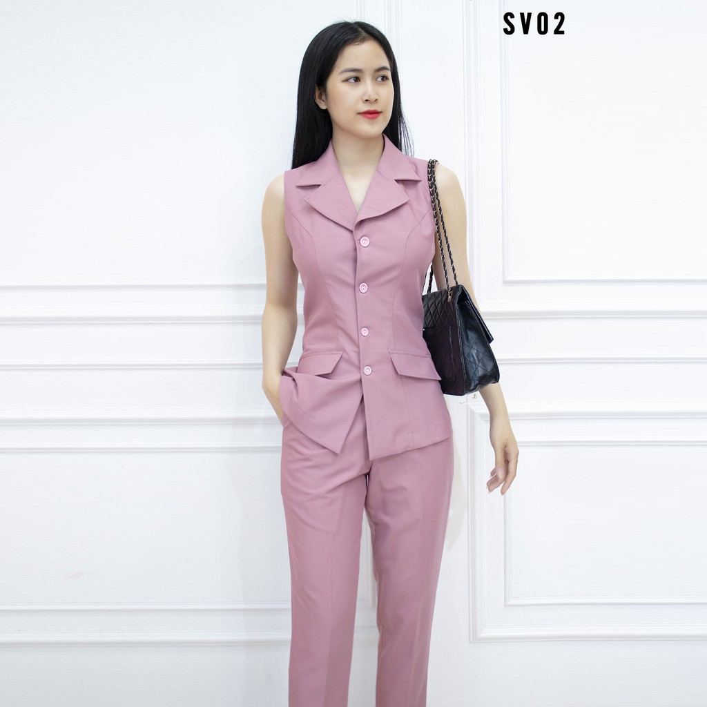 Set vest công sở cao cấp nguyên bộ chất cotton sang trọng -  Bộ Vest Nữ Hàn Quốc Sang Trọng sv02 AMYRA