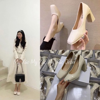 Giày trắng gót vuông tiểu thư