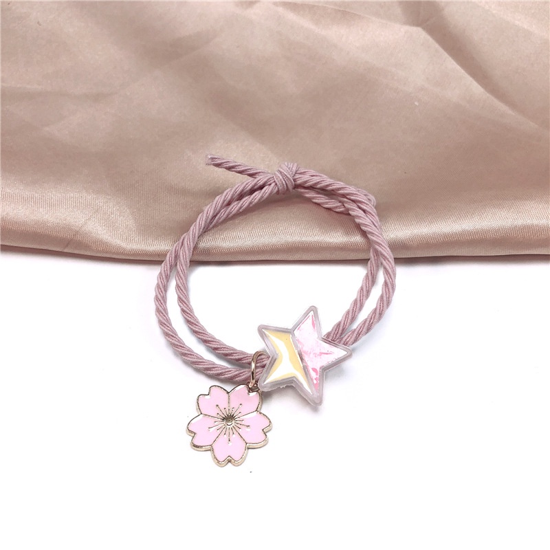 Dây Buộc Tóc Cao Su Co Giãn Đính Hoa Màu Cầu Vồng Xinh Xắn Cho Nữ