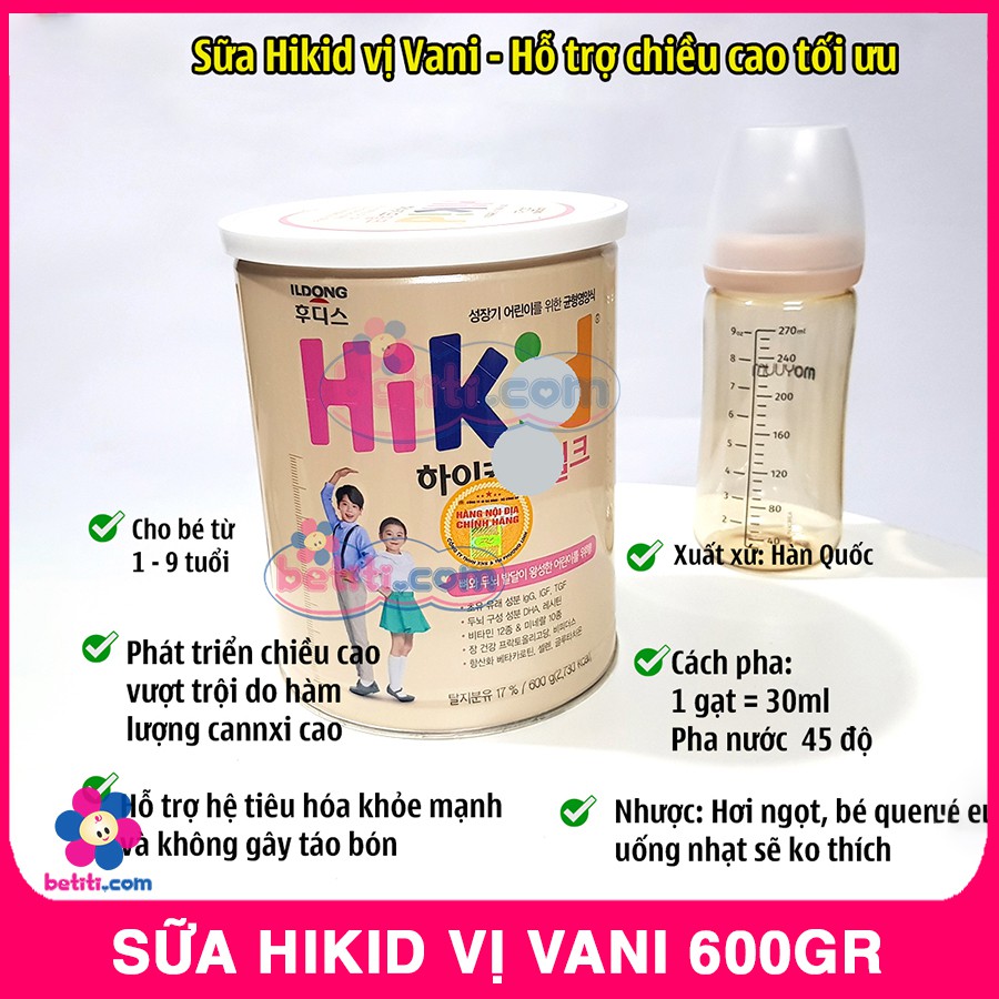 Sữa Hikid - Hàn Quốc Vị Vani Giúp Bé Tăng Chiều Cao (600g)