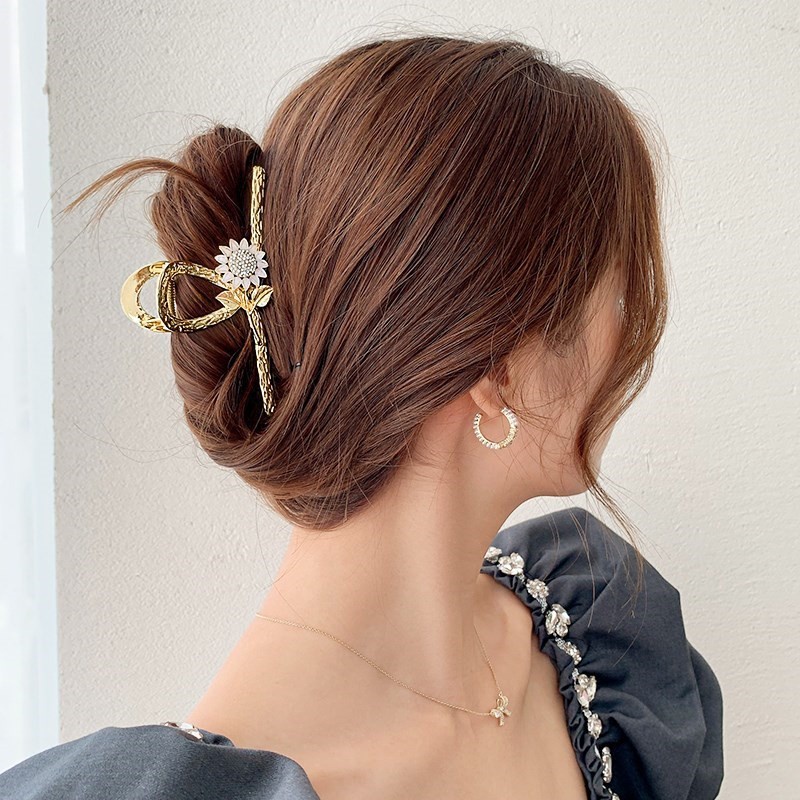 Kẹp tóc AISHG bằng kim loại hình hoa hướng dương cỡ lớn thời trang cho nữ
