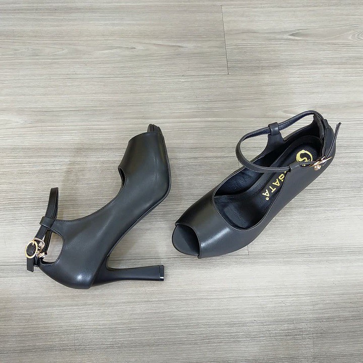 Giày sandal nữ cao gót 9cm hàng hiệu rosata hai màu đen kem ro321