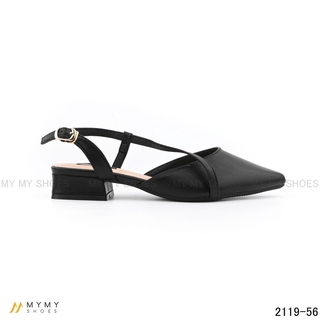 Giầy bít mũi da lì dây vát gót vuông 3p mymy shoes 2119-56